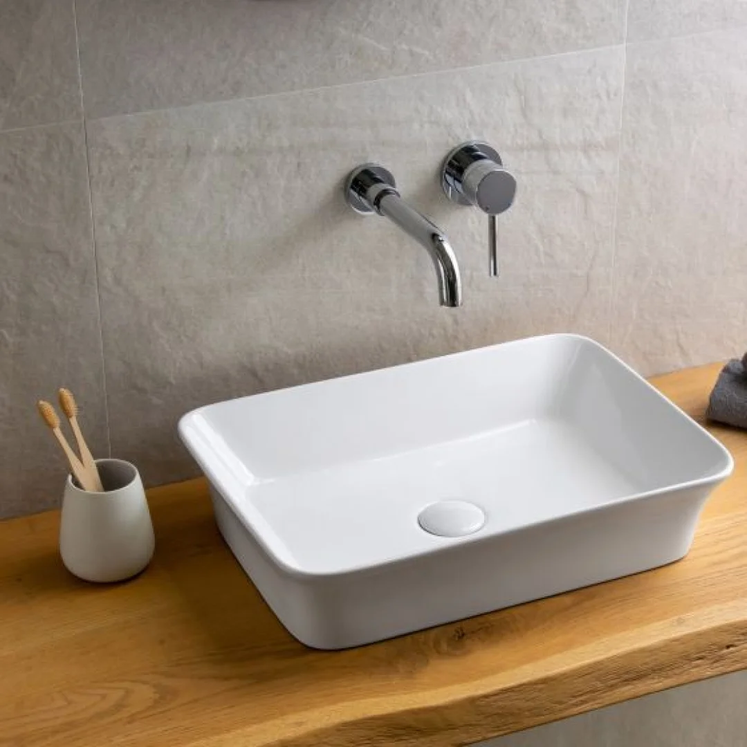 Karag Lavabo da appoggio rettangolare ceramica 49x35 cm bianco lucido