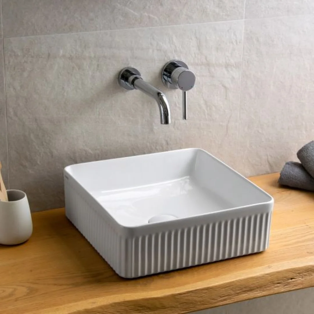 Karag Lavabo da appoggio quadrato ceramica 36.5x36.5 cm bianco lucido