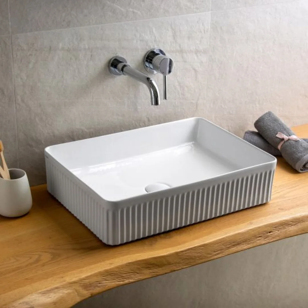 Karag Lavabo da appoggio rettangolare ceramica 50x36 cm bianco lucido