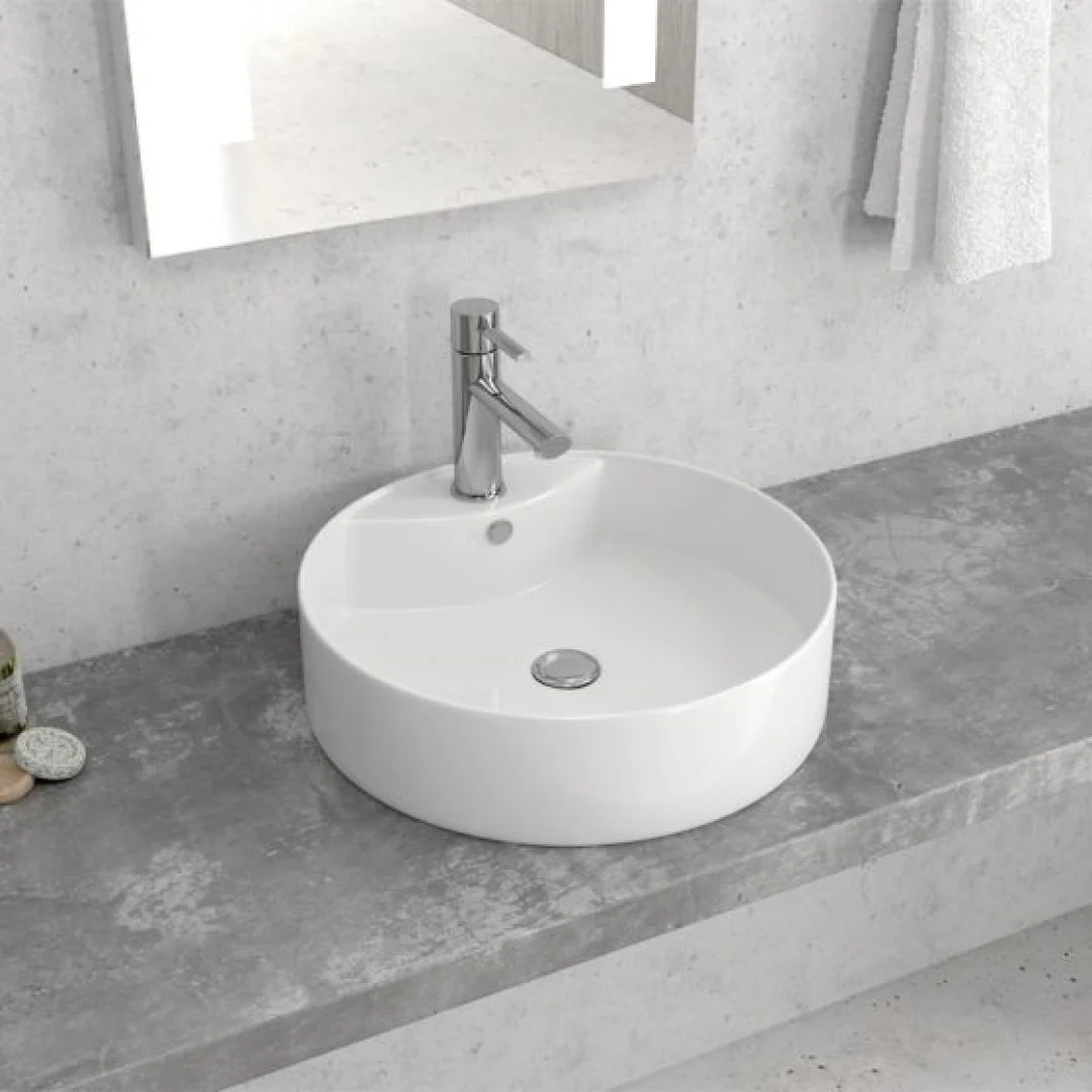 Karag Lavabo da appoggio rotondo ceramica 46x46 cm bianco lucido