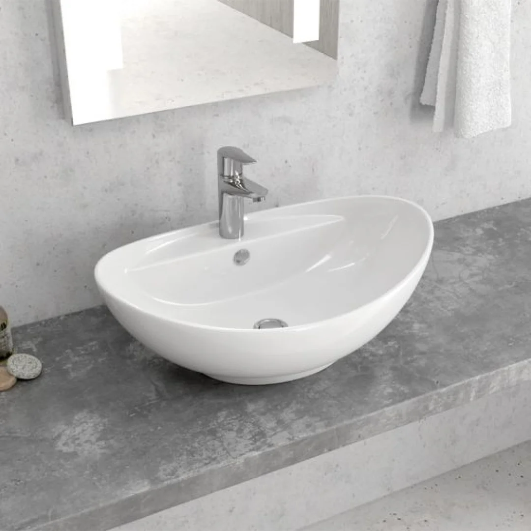 Karag Lavabo da appoggio rettangolare ceramica 59x39 cm bianco lucido h 21 cm