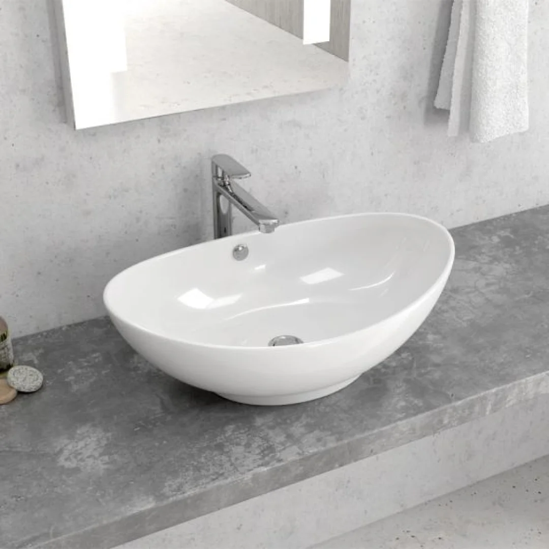 Karag Lavabo da appoggio rettangolare ceramica 59x39 cm bianco lucido h 19.5 cm