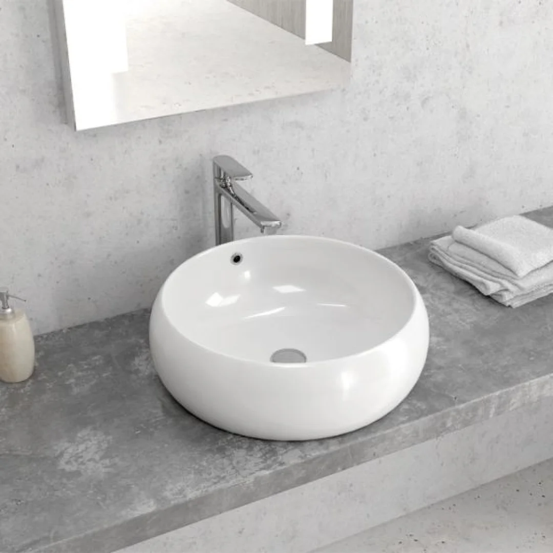 Karag Lavabo da appoggio rotondo ceramica 44.5x44.5 cm bianco lucido