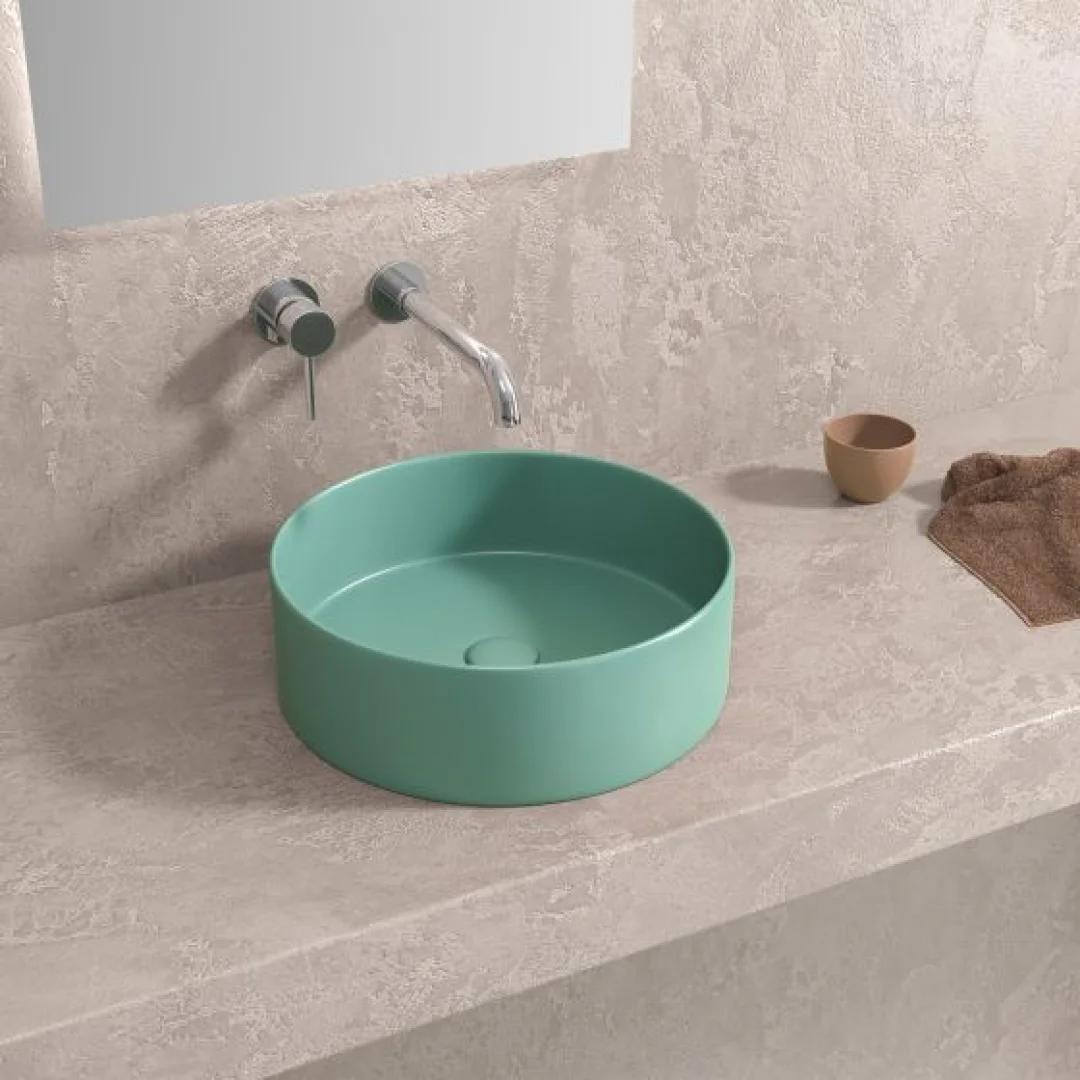 Karag Lavabo da appoggio rotondo ceramica 35.5x35.5 cm turchese opaco con valvola inclusa