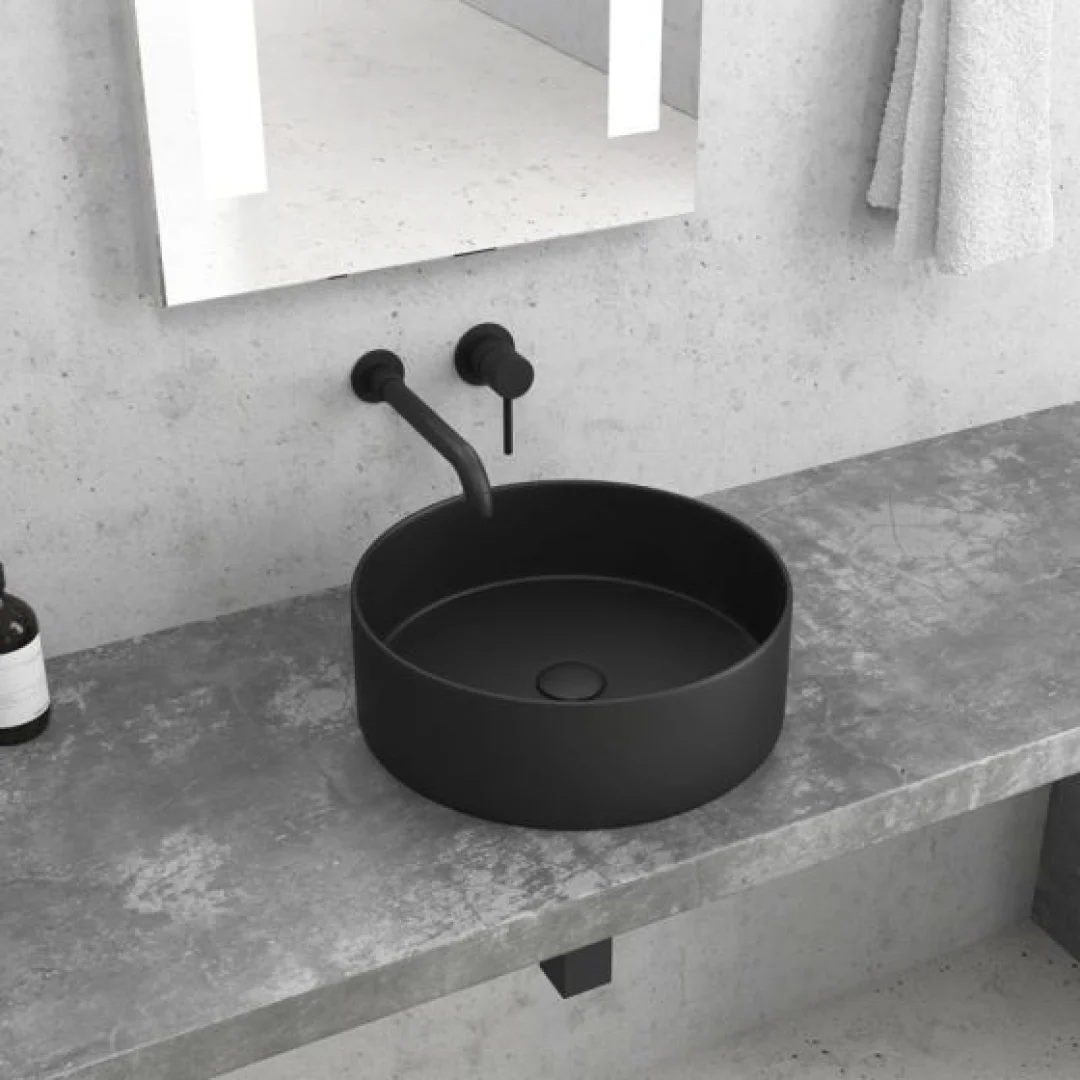 Karag Lavabo da appoggio rotondo ceramica 35.5x35.5 cm nero opaco