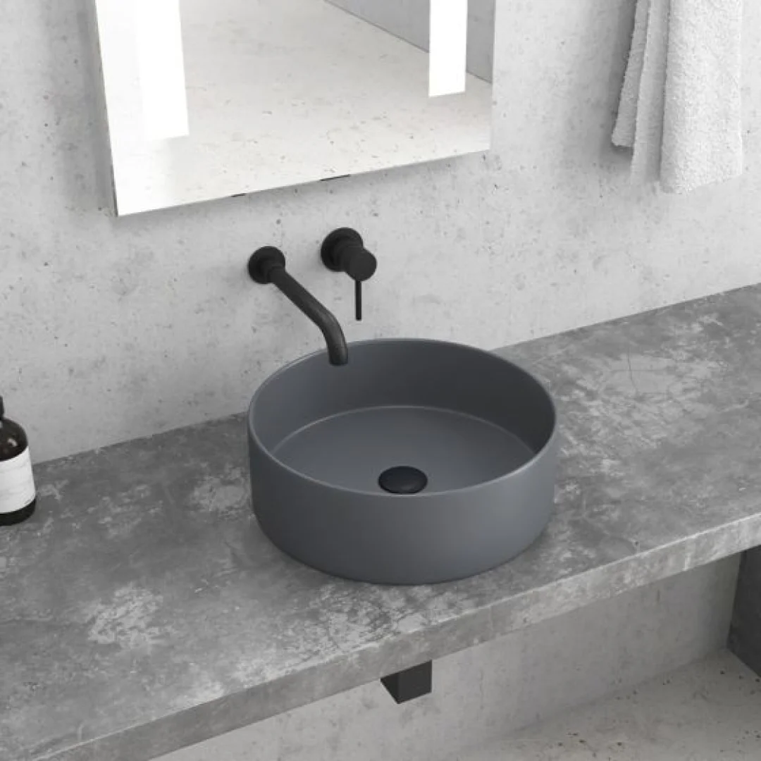 Karag Lavabo da appoggio rotondo ceramica 35.5x35.5 cm grigio