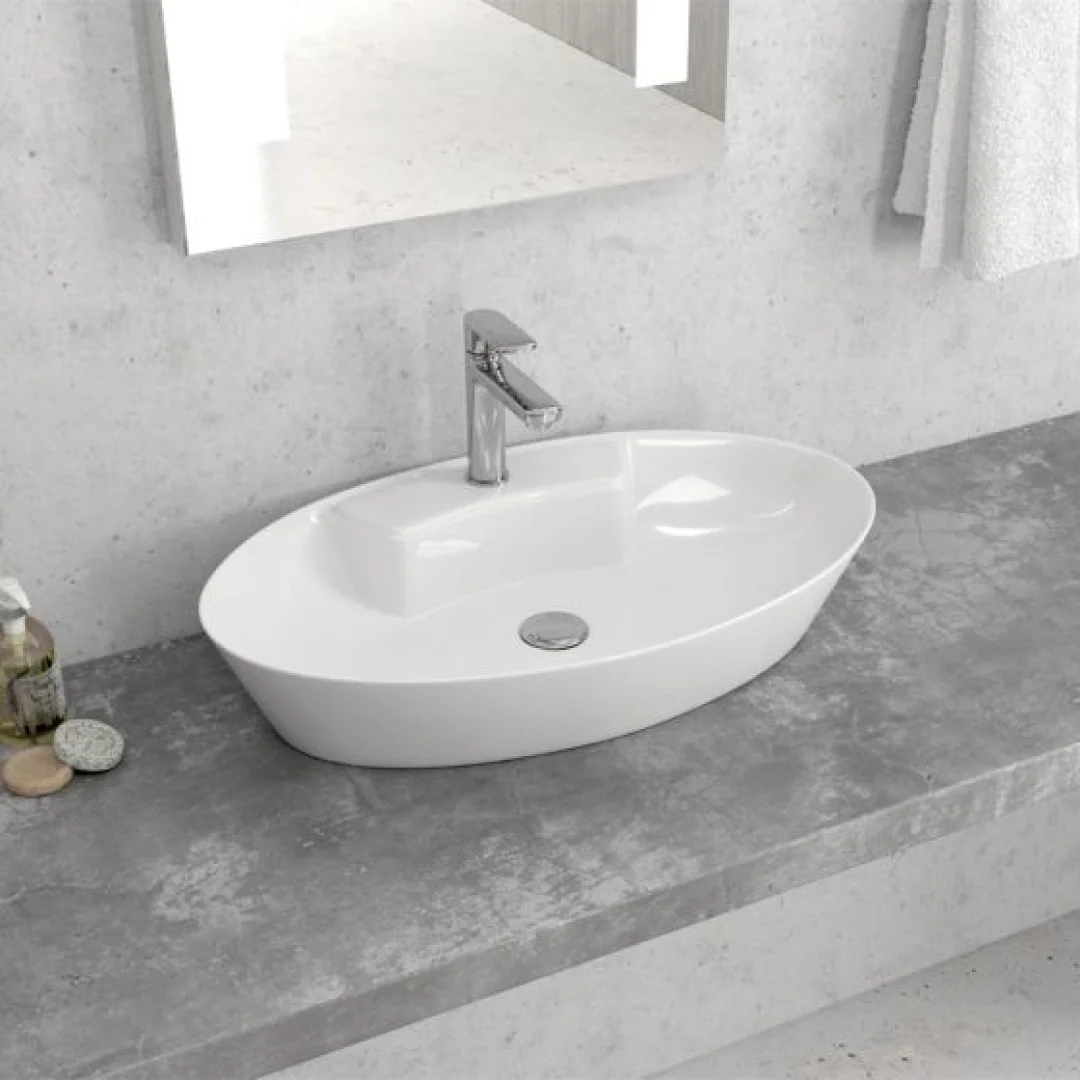 Karag Lavabo da appoggio rettangolare ceramica 61x36.5 cm bianco lucido