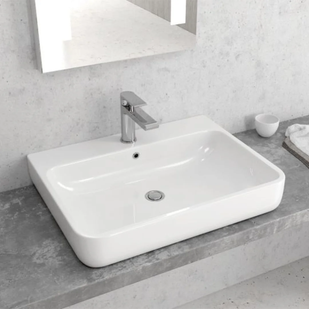 Karag Lavabo da appoggio rettangolare ceramica 61x46 cm bianco lucido
