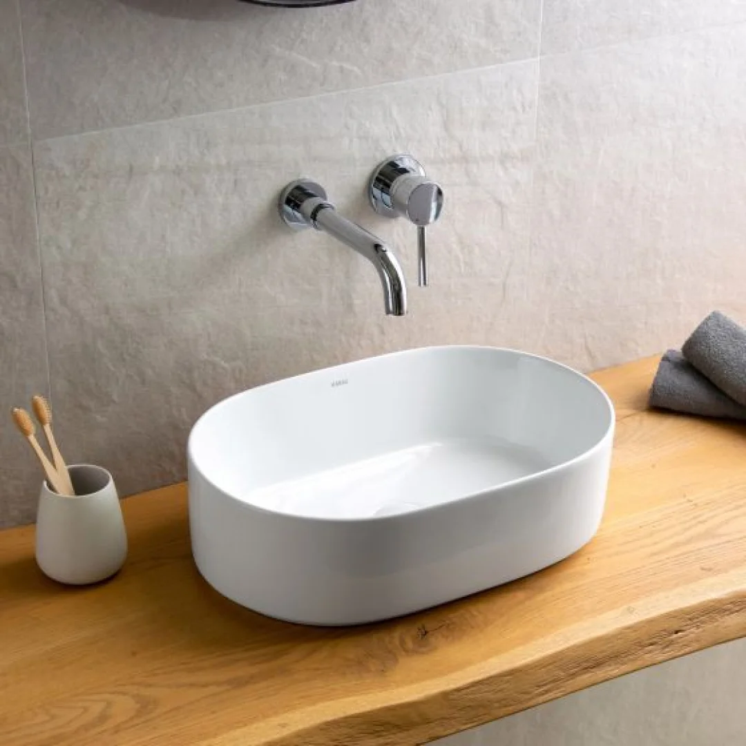 Karag Lavabo da appoggio ovale ceramica 46x31 cm bianco lucido
