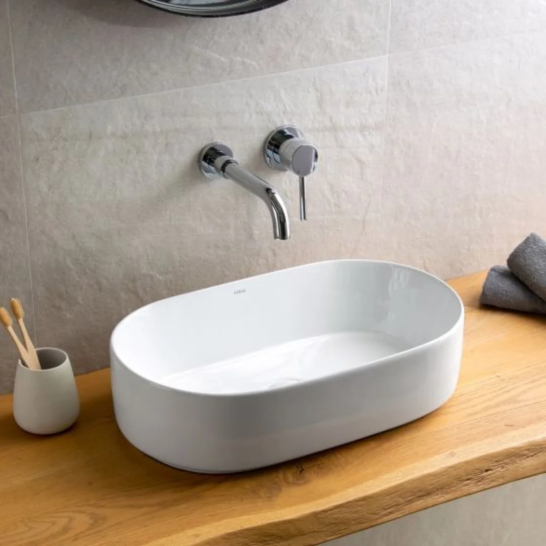 Karag Lavabo da appoggio ovale ceramica 53x31.5 cm bianco lucido