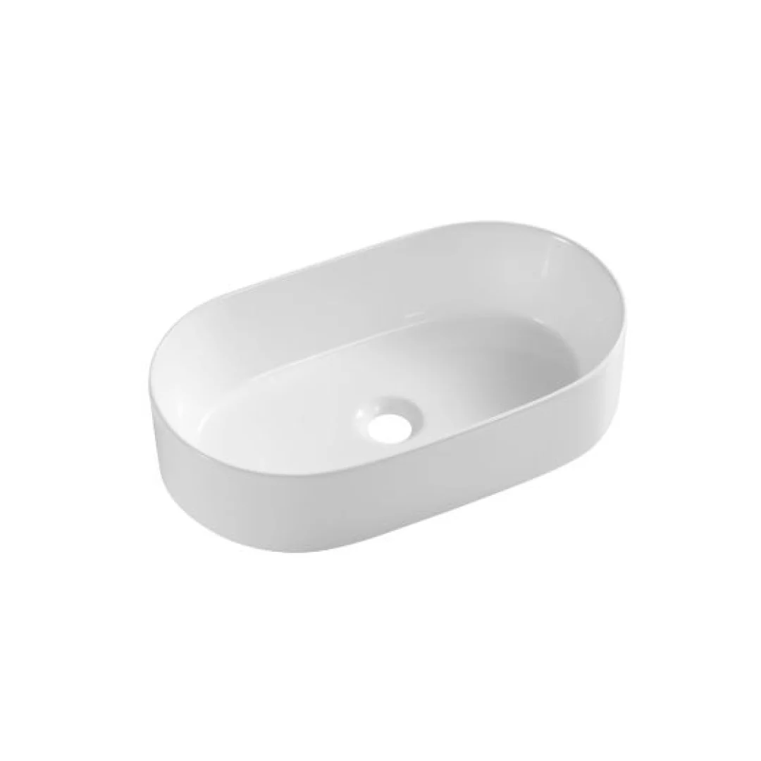 Karag Lavabo da appoggio ovale ceramica 53x31.5 cm bianco lucido