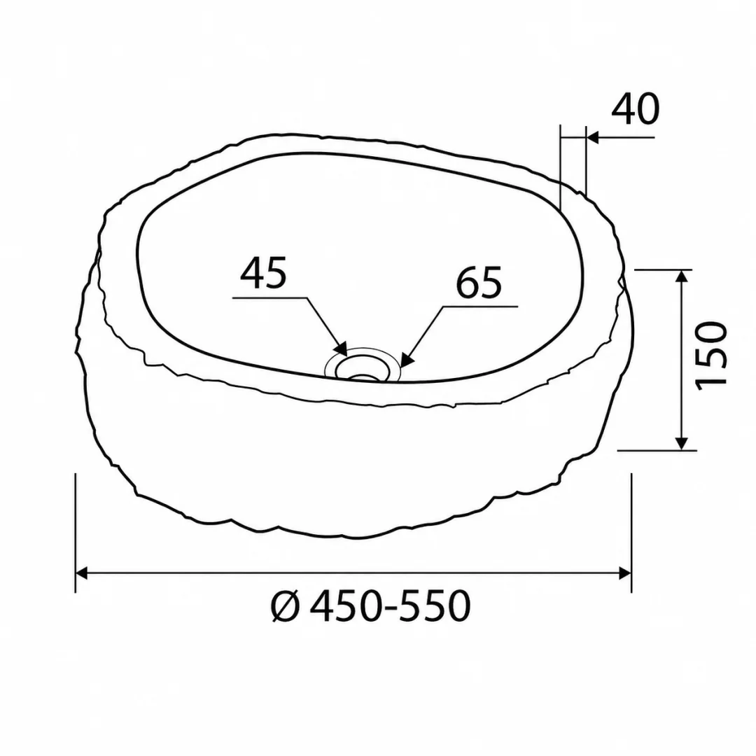 Karag Lavabo da appoggio rotondo River Stone pietra Ø50-55x15 cm grigio