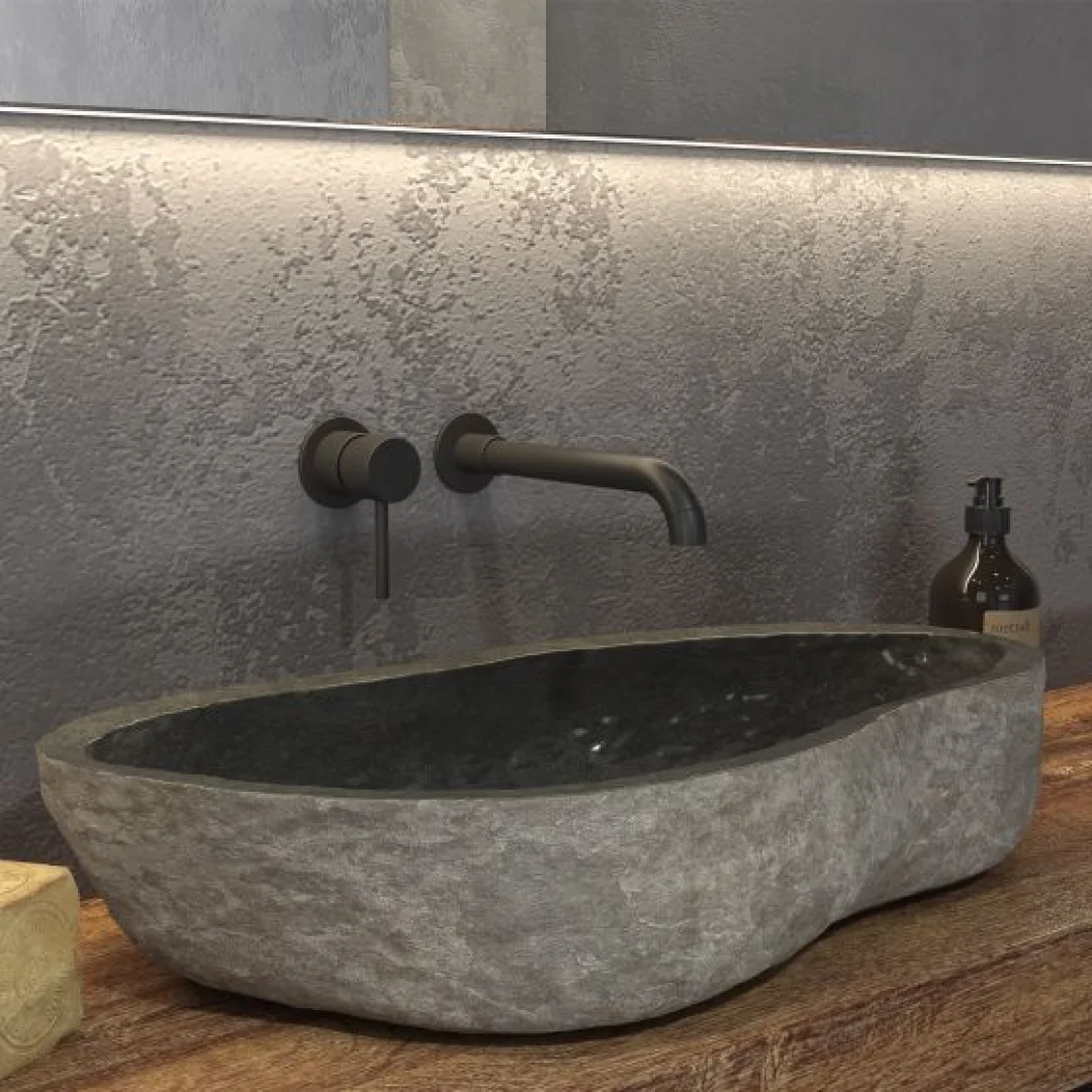 Karag Lavabo da appoggio irregolare River Stone pietra 70-90x34-45 cm grigio