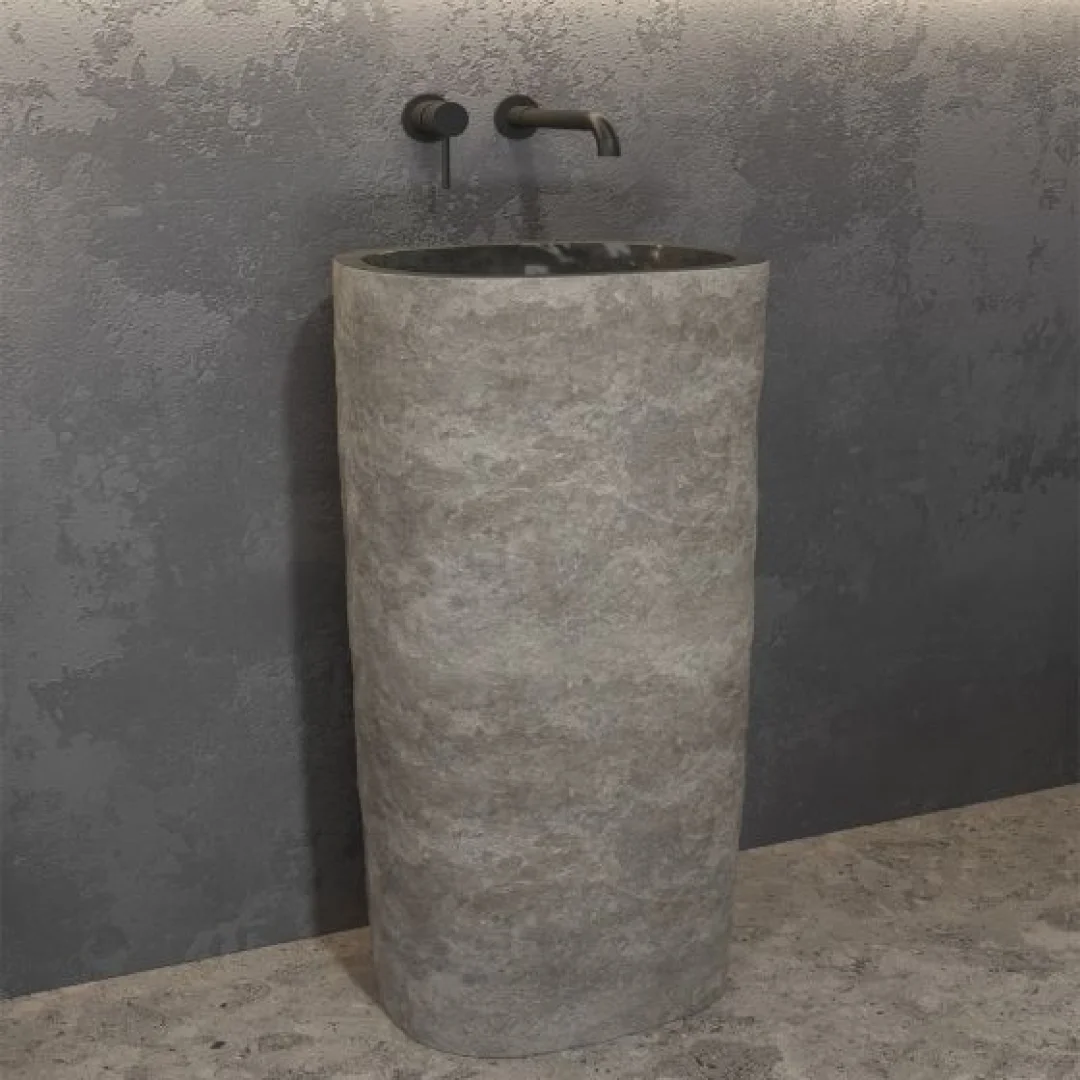 Karag Lavabo freestanding rotondo River Stone pietra Ø40x90 cm grigio