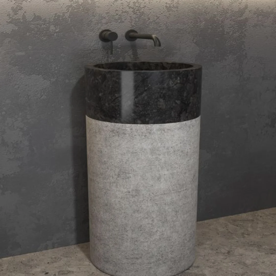 Karag Lavabo freestanding rotondo Bora pietra Ø40x90 cm nero