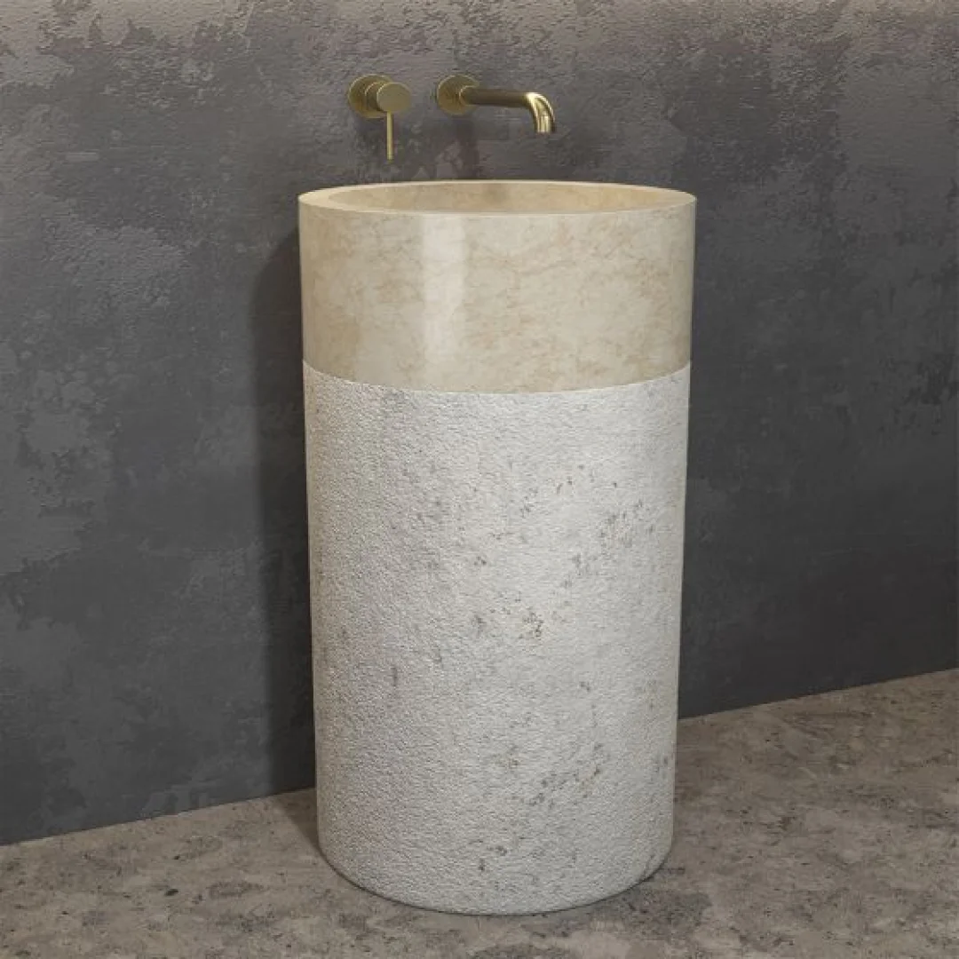 Karag Lavabo freestanding rotondo Bora pietra Ø40x90 cm cream