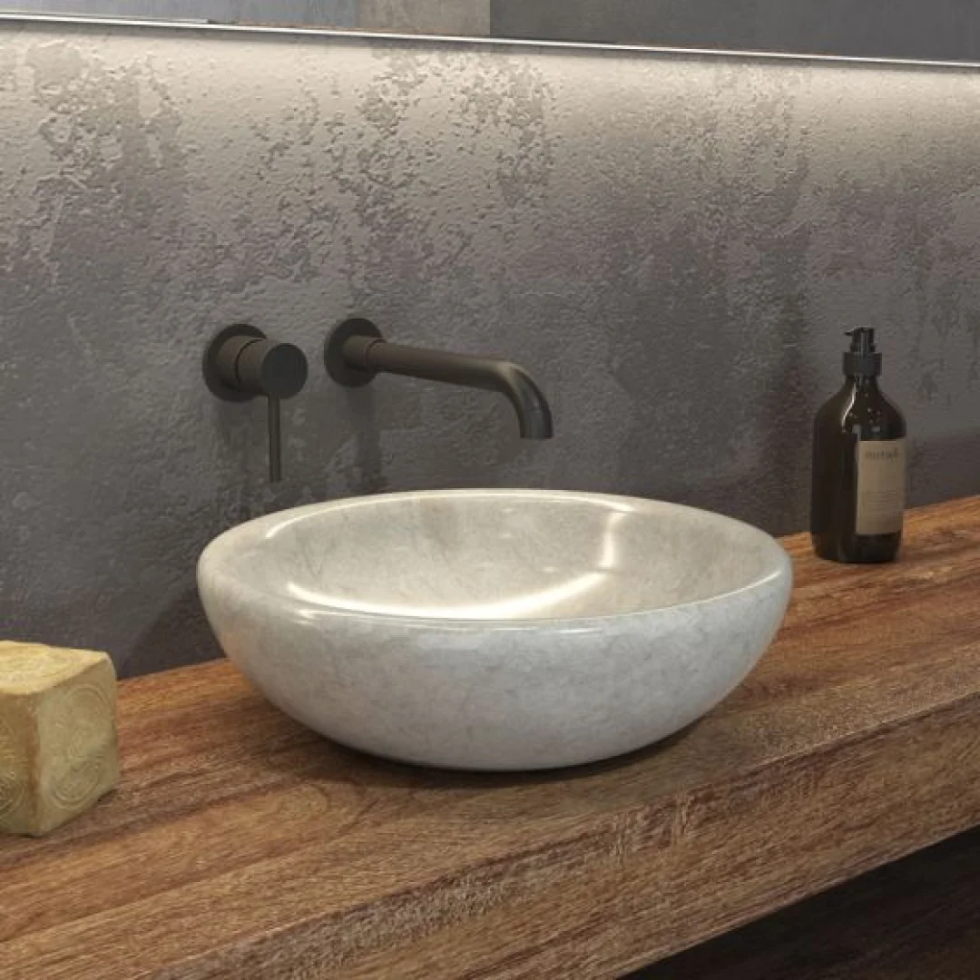 Karag Lavabo da appoggio rotondo Sora pietra Ø40x12 cm cream
