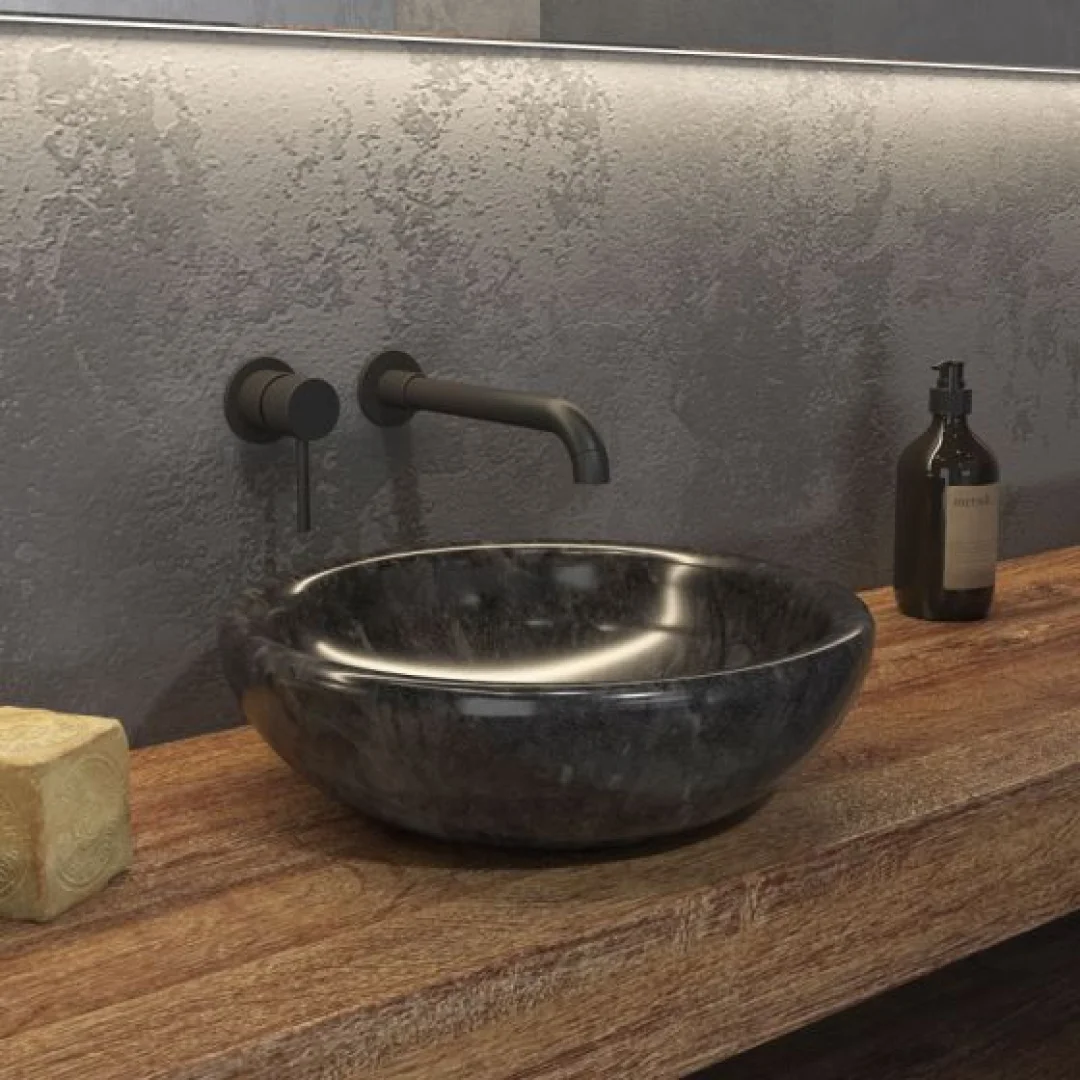 Karag Lavabo da appoggio rotondo Sora pietra Ø40x12 cm nero