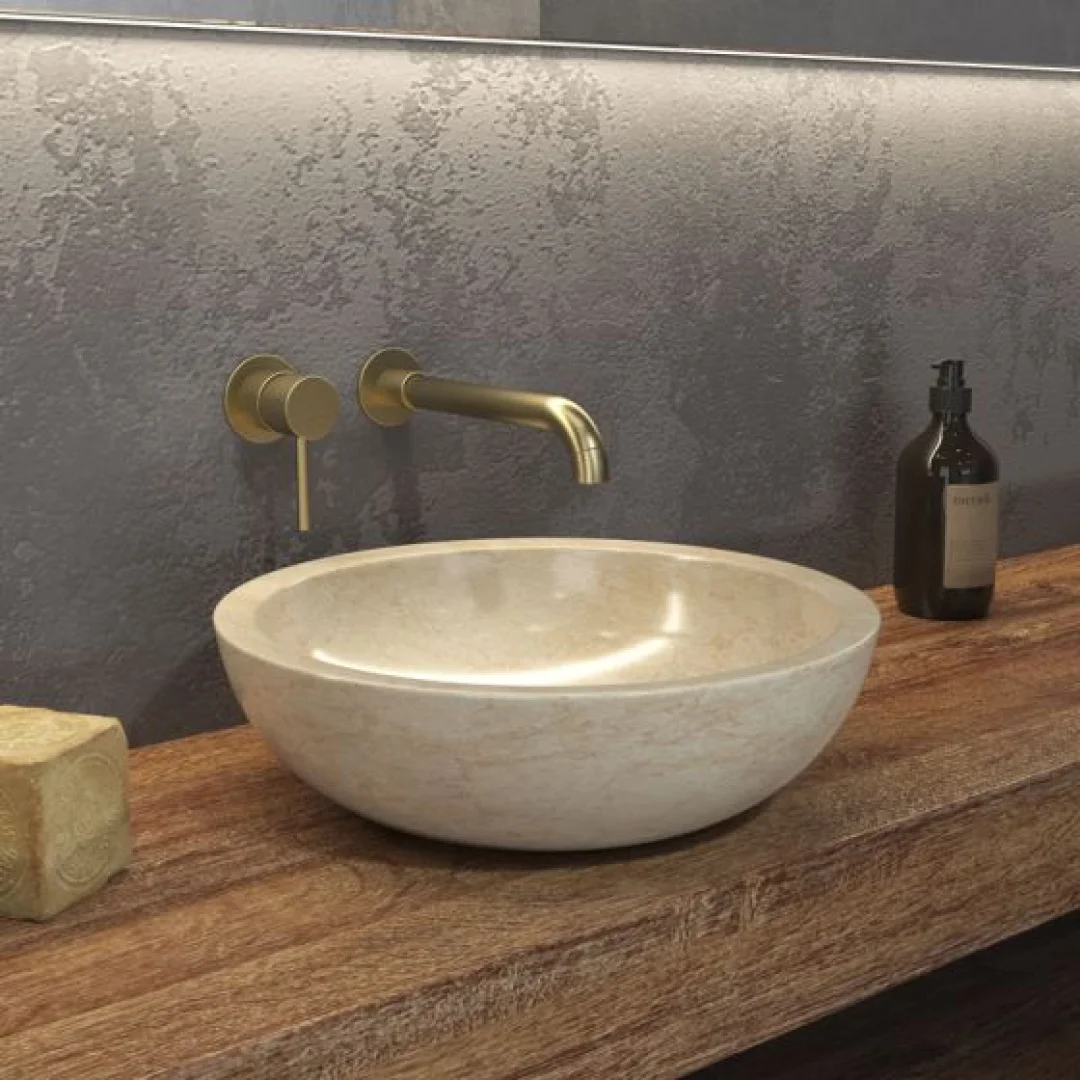 Karag Lavabo da appoggio rotondo Elena pietra Ø40x12 cm cream