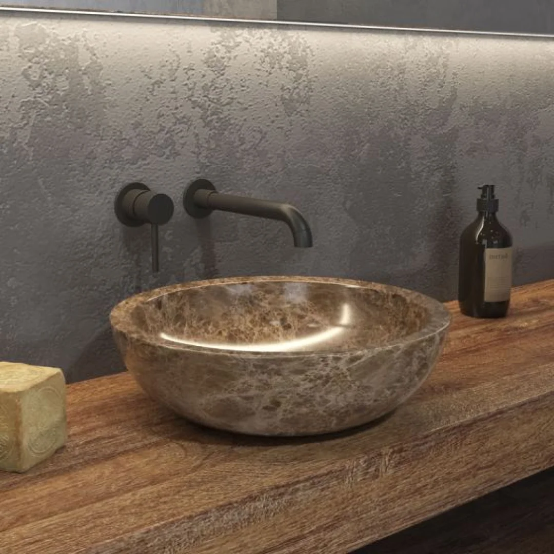 Karag Lavabo da appoggio rotondo Elena pietra Ø40x12 cm grigio