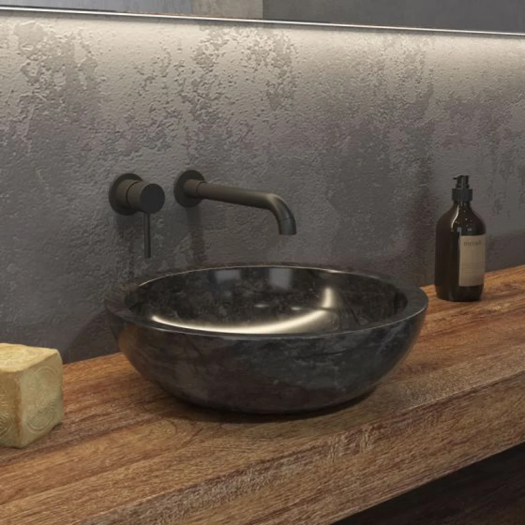 Karag Lavabo da appoggio rotondo Elena pietra Ø40x12 cm nero