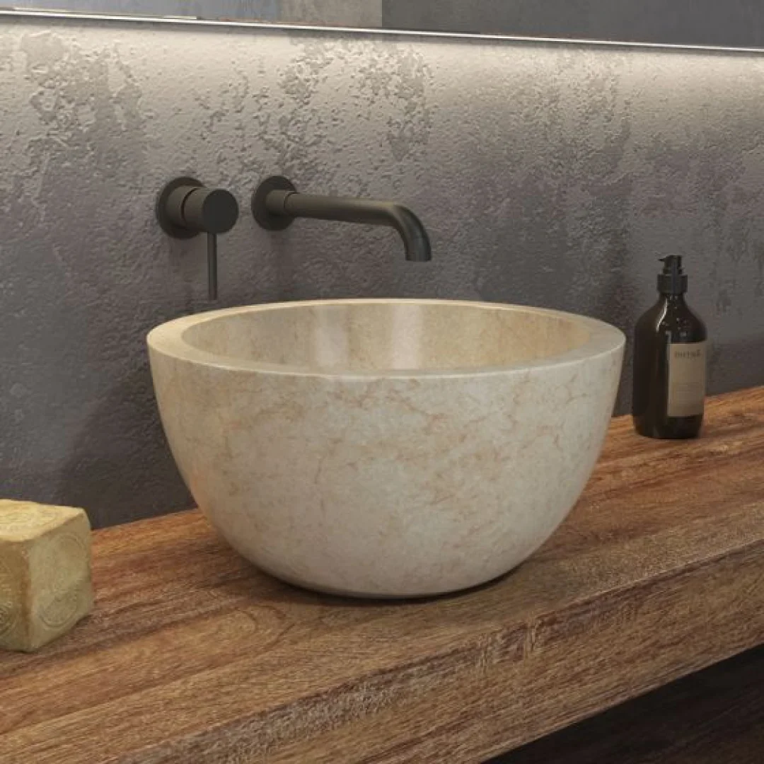 Karag Lavabo da appoggio rotondo Leyla marmo Ø40x20 cm cream