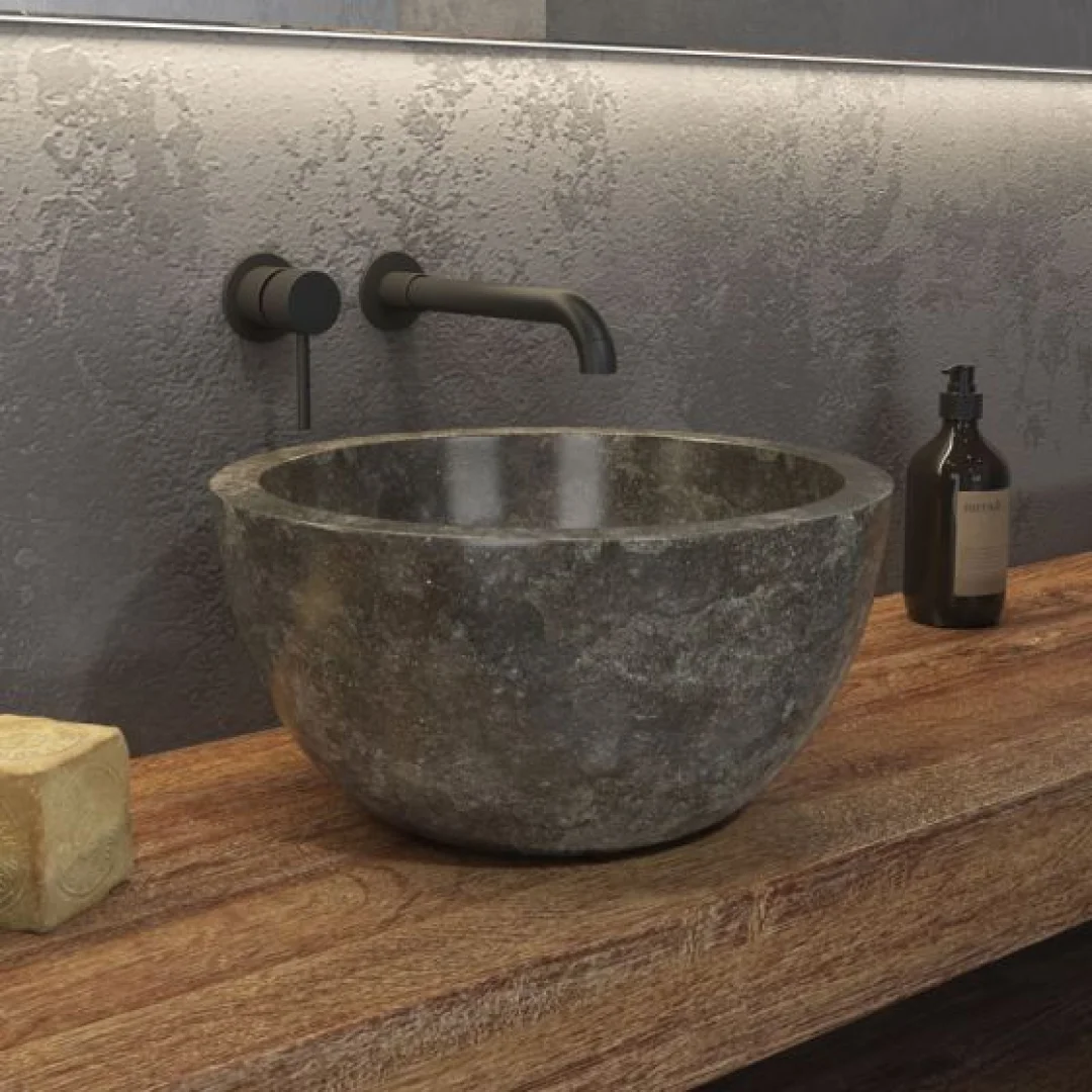 Karag Lavabo da appoggio rotondo Leyla marmo Ø40x20 cm grigio