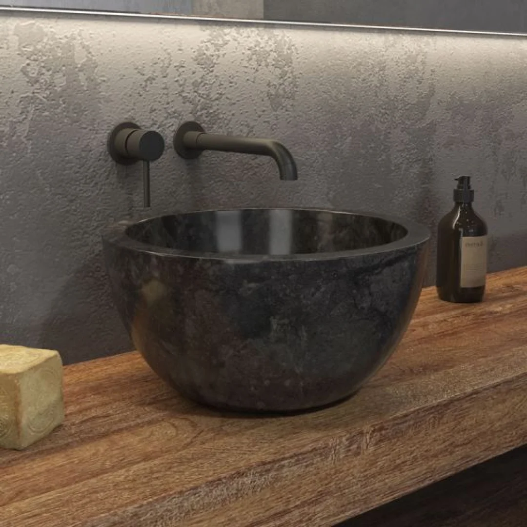 Karag Lavabo da appoggio rotondo Leyla marmo Ø40x20 cm nero