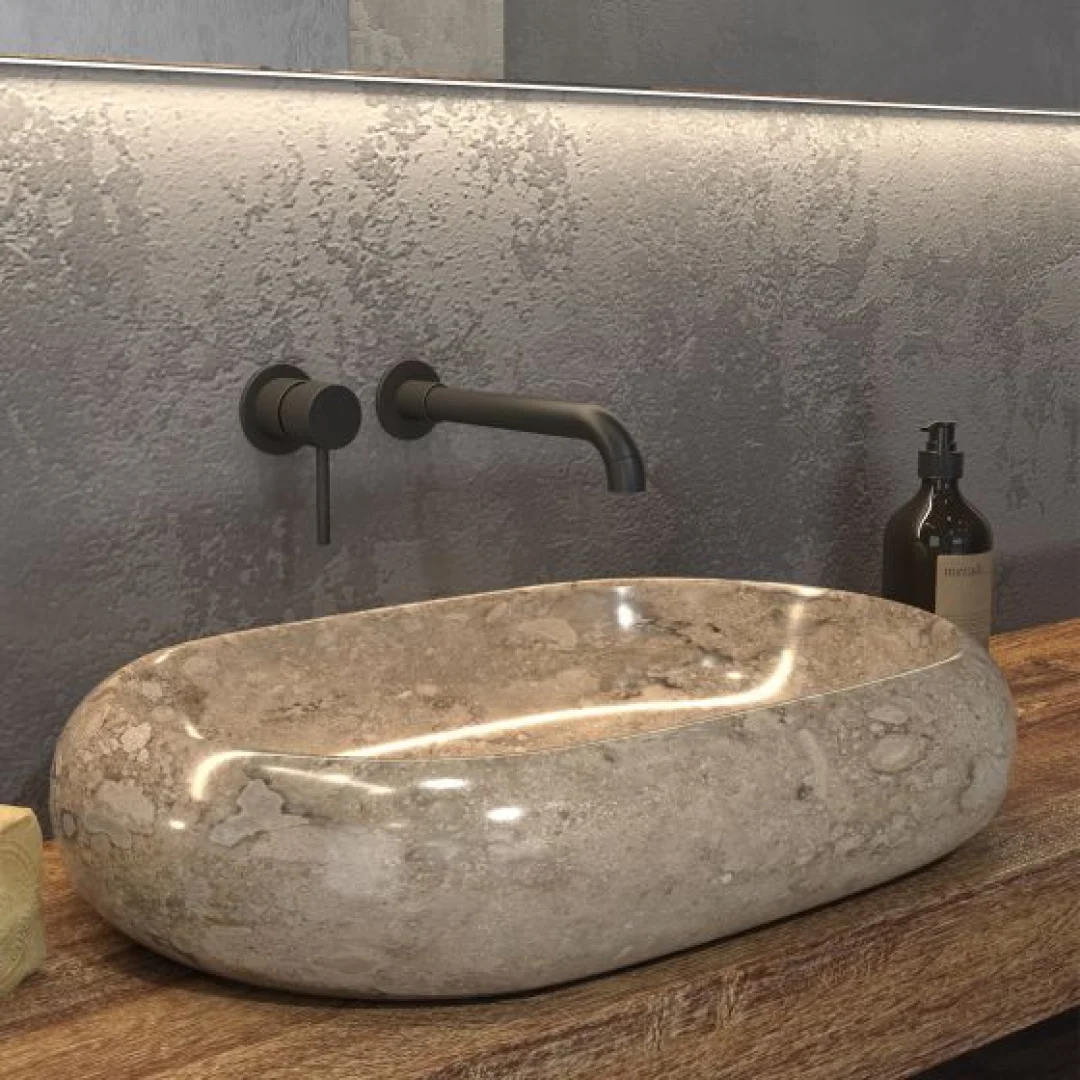 Karag Lavabo da appoggio ovale Donat pietra 60x40 cm cream