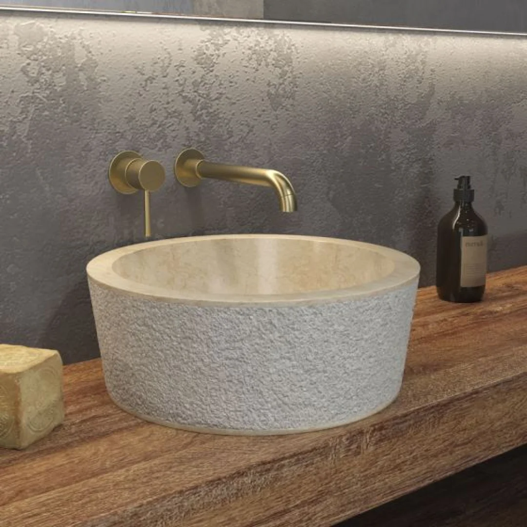 Karag Lavabo da appoggio rotondo Timur marmo Ø40x15 cm cream