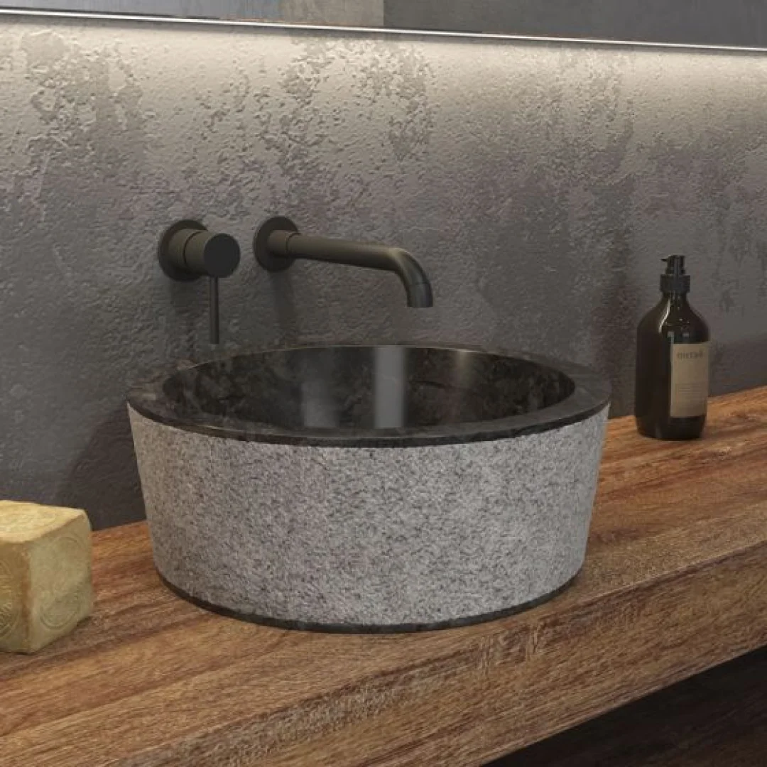 Karag Lavabo da appoggio rotondo Timur marmo Ø40x15 cm nero