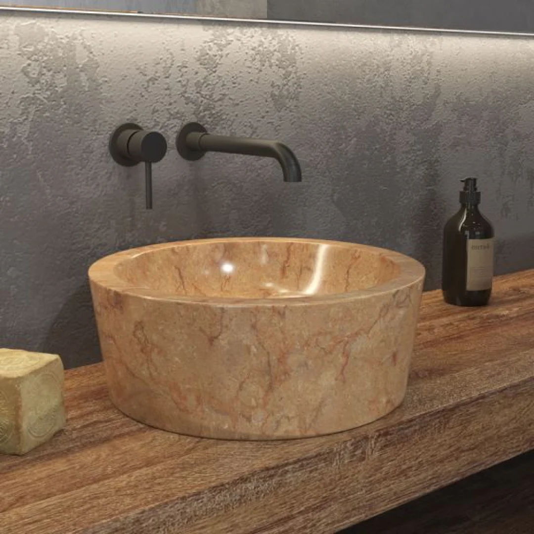 Karag Lavabo da appoggio rotondo Timur marmo Ø40x15 cm rosso