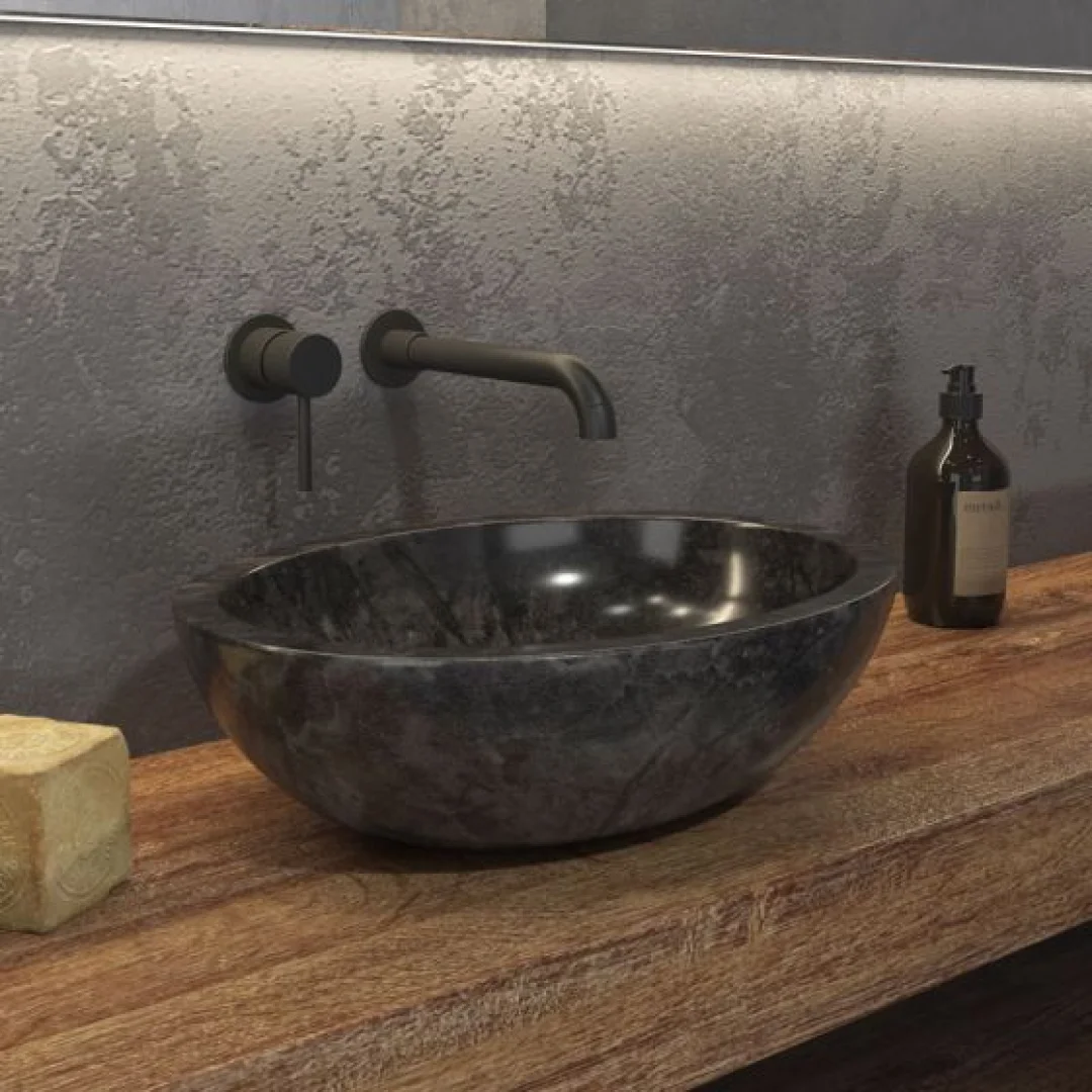 Karag Lavabo da appoggio ovale Leonor marmo 45x35 cm nero