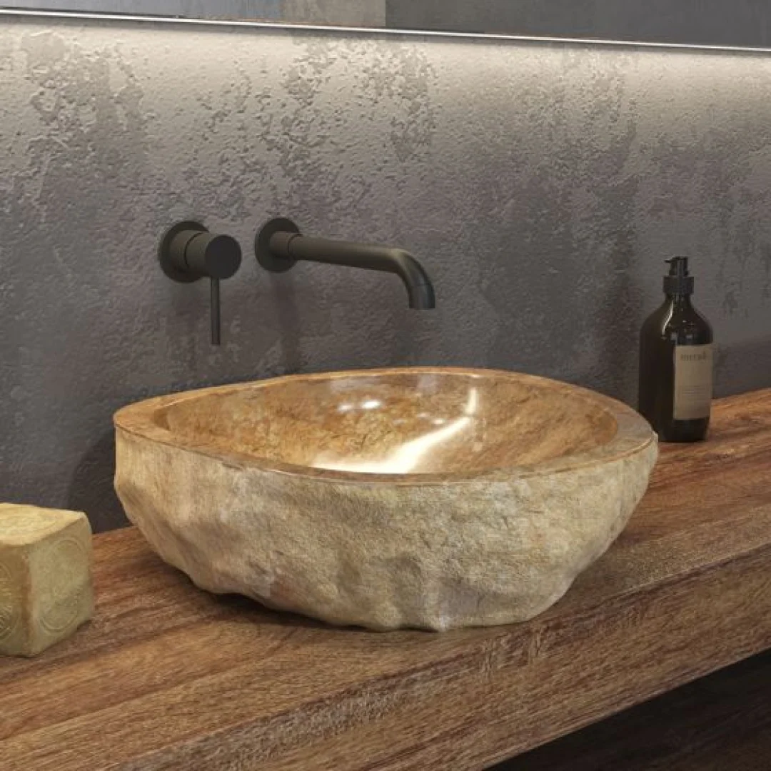 Karag Lavabo da appoggio rotondo Onyx pietra Ø40-45x15 cm sunset