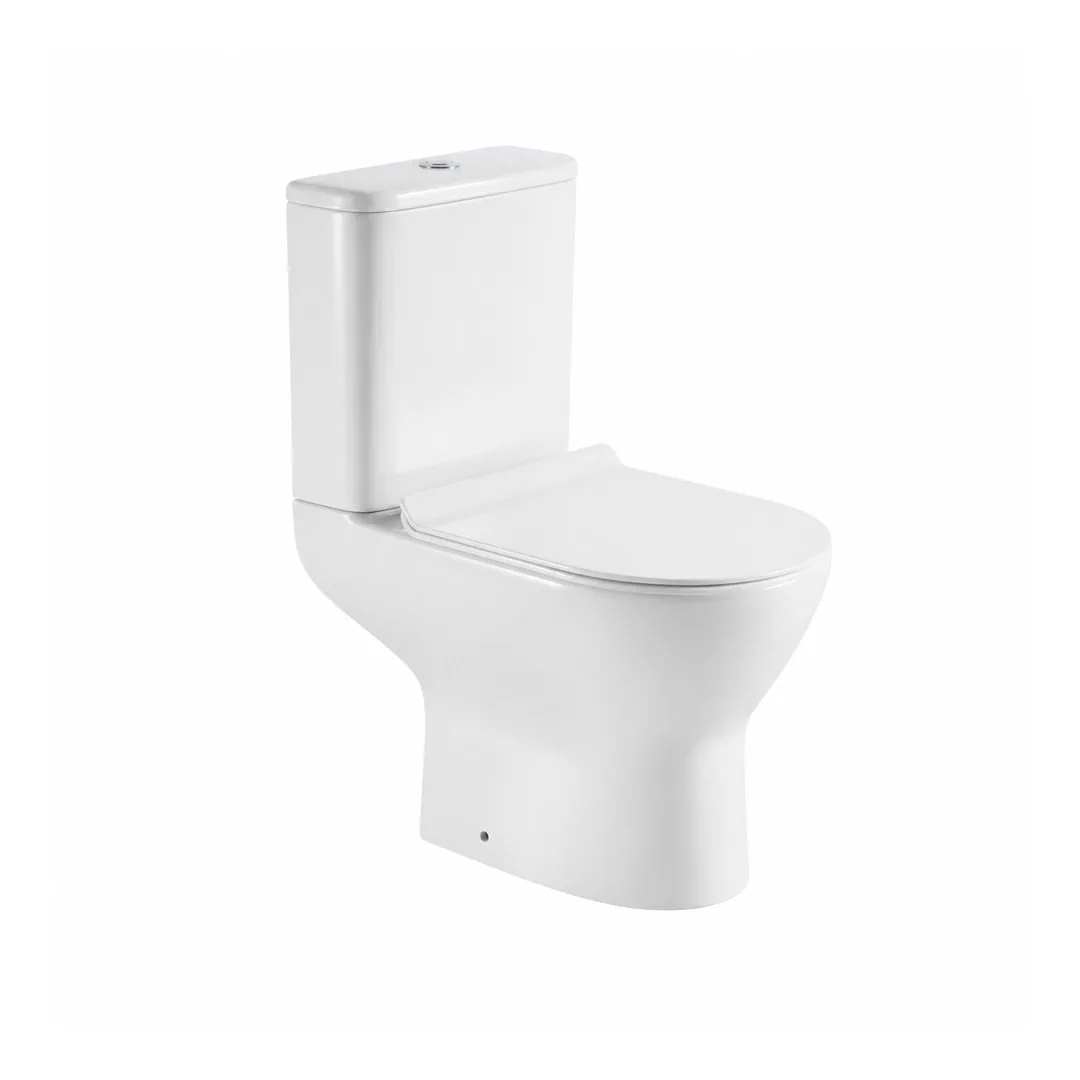 Karag Set WC monoblocco Amfipolis Round bianco lucido Rimless scarico orizzontale con vaso, cassetta e coprivaso