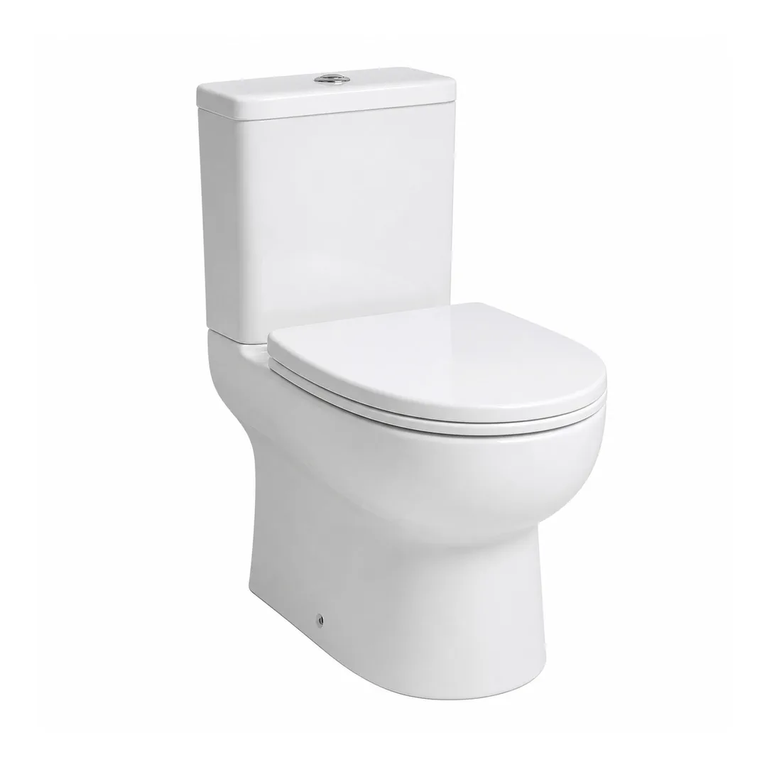 Karag Set WC monoblocco Amfipolis Round bianco lucido Rimless scarico verticale con vaso, cassetta e coprivaso